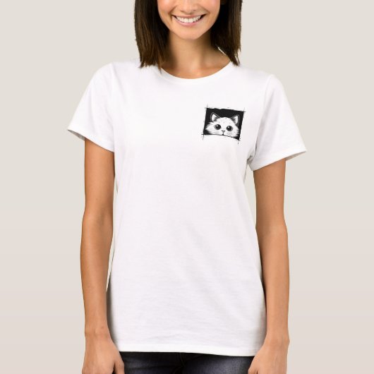 T-shirt Chat blanc mignon Vue depuis un cadre (Devant)