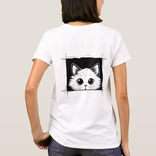 T-shirt Chat blanc mignon Vue depuis un cadre (Dos)