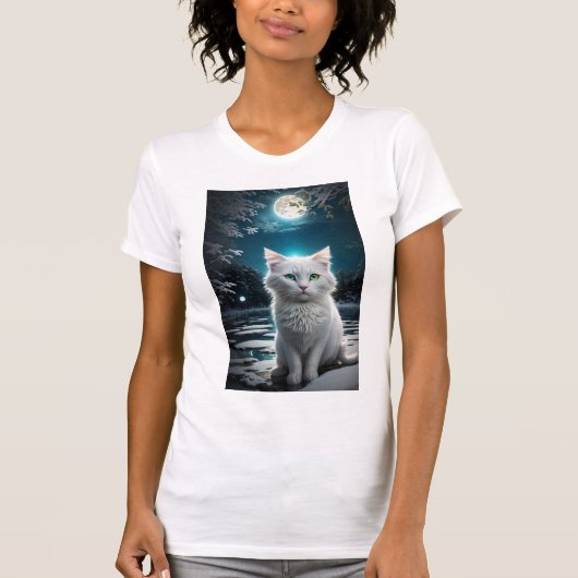 T-shirt Chat blanc mignon, yeux verts (Devant)
