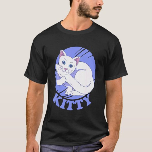 T-shirt Chat blanc mordant la queue (Devant)