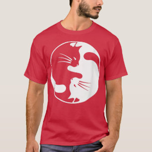 T-shirt Chat blanc noir Yin et Yang pour les femmes et pap