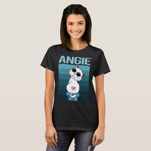T-shirt Chat Blanc - Nom Angie (Devant entier)