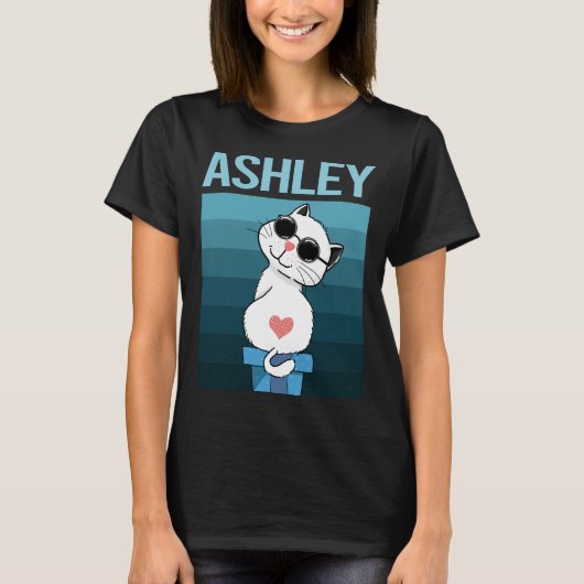 T-shirt Chat blanc - Nom Ashley (Devant)