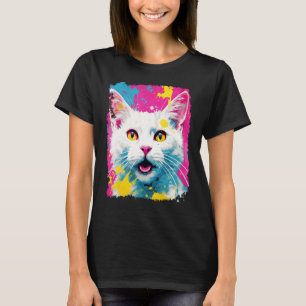 T-shirt Chat Blanc Pop Art