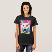 T-shirt Chat Blanc Pop Art (Devant entier)