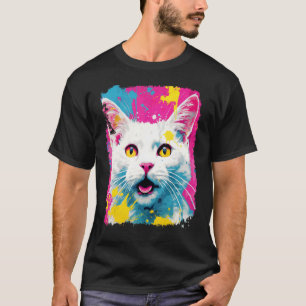 T-shirt Chat Blanc Pop Art
