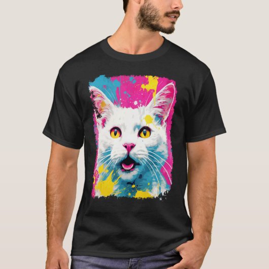 T-shirt Chat Blanc Pop Art (Devant)