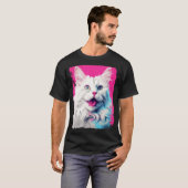 T-shirt Chat blanc Pop Art Rose (Devant entier)