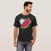 T-shirt Chat blanc sous tranche de pastèque douce (Devant entier)