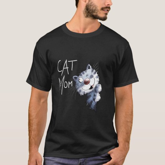 T-shirt Chat bleu drôle dessin animé conception de chat mi (Devant)