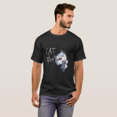 T-shirt Chat bleu drôle dessin animé conception de chat mi (Devant entier)