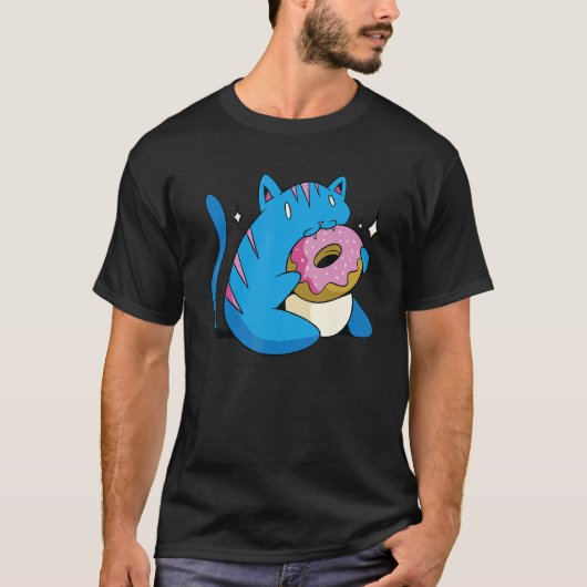 T-shirt Chat Bleu Et Donuts (Devant)