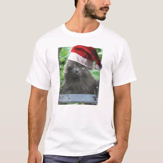 T-shirt Chat Bleu Russe de Noël Longues cheveux (Devant)