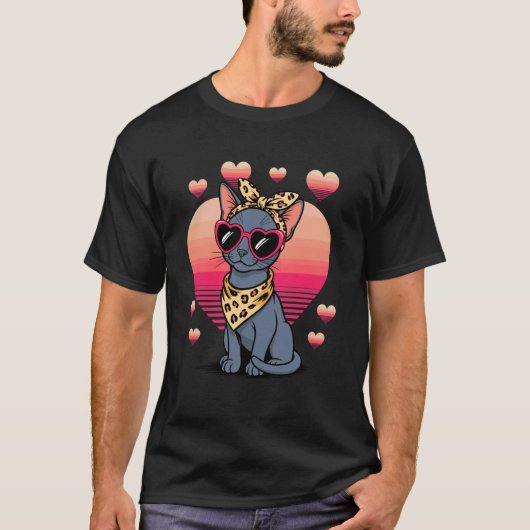 T-shirt Chat Bleu Russe Saint-Valentin (Devant)