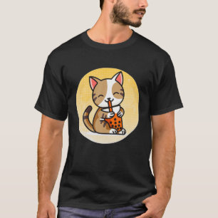 T-shirt Chat Boba Kawaii japonais Anime Chat Buble Thé Nek