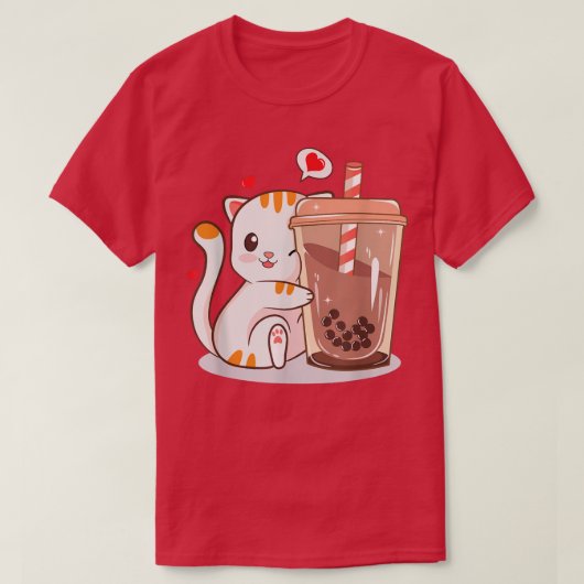 T-shirt Chat Boba Tea Bubble Tea Anime Kawaii Neko Kids Te (Design devant)