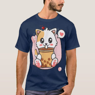 T-shirt Chat Boba Tea Bubble Tea Kawaii Anime Japonaise Fi