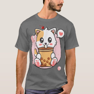 T-shirt Chat Boba Tea Bubble Tea Kawaii Anime Japonaise Fi