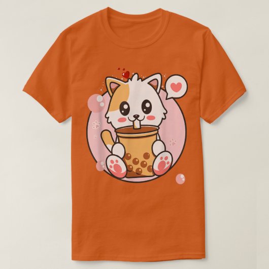 T-shirt Chat Boba Tea Bubble Tea Kawaii Anime Japonaise Fi (Design devant)
