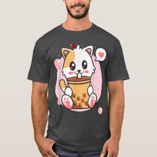 T-shirt Chat Boba Tea Bubble Tea Kawaii Anime Japonaise Fi