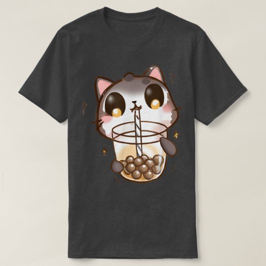 T-shirt Chat Boba Tea Buble Tea Anime Kawaii Neko (Design devant)