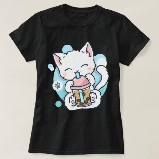 T-shirt Chat Boba Tea Buble Tea Kawaii Anime Japonais Neko (Design devant)