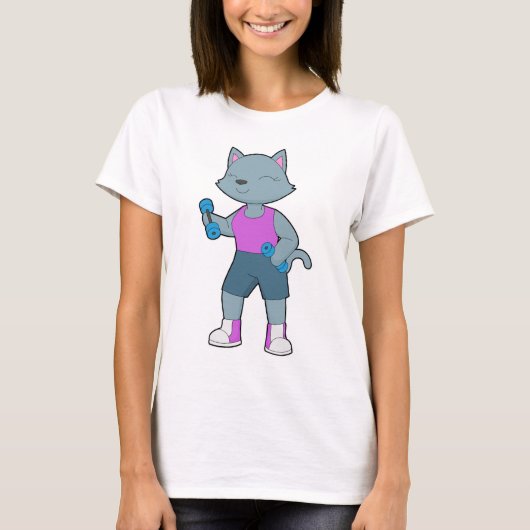 T-shirt Chat Bodybuilder Haltères Musculation (Devant)