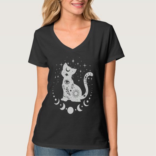 T-shirt Chat Boho de cuisine, Chat d'astrologie, Tarot, C  (Devant)
