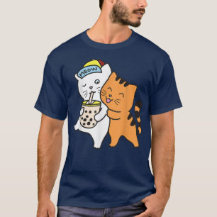 T-shirt Chat Boire Boba Thé-Chemise Bubble Thé Anime Kawai
