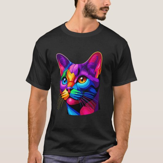 T-shirt Chat Bombay Pop Art Coloré (Devant)