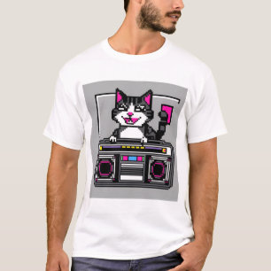 T-shirt Chat Boombox Rétro - Vibes DJ Pixel