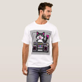 T-shirt Chat Boombox Rétro - Vibes DJ Pixel (Devant entier)