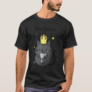 T-shirt Chat Boss Black Tuxedo avec chat Crown Cosy