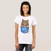 T-shirt Chat Brown dans la poche Faux Denim avec nom perso (Devant entier)