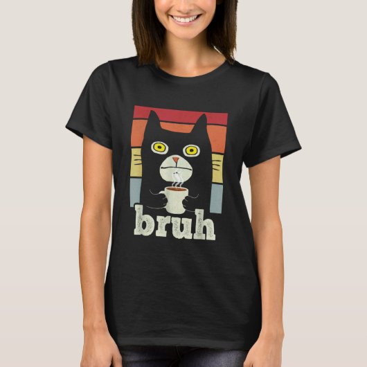 T-shirt Chat Bruh avec Café avec Salutations de Chat Adole (Devant)