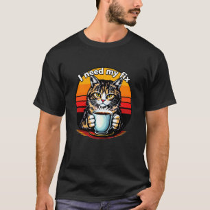 T-shirt Chat buvant dans une tasse à café, humour drôle ca