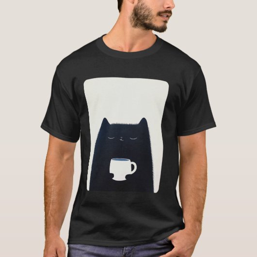 T-shirt Chat buvant du café (Devant)