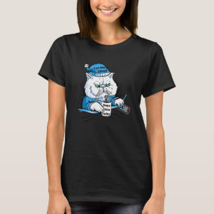 T-shirt Chat buvant du café Chat endormi regardant la télé