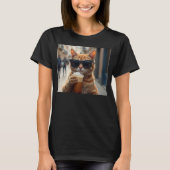T-shirt Chat buvant du café dans une rue (Devant)