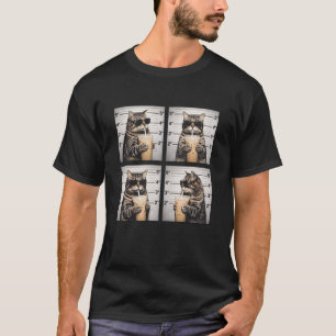 T-shirt Chat Buvant du Café Glacé Mugshot Drôle Mème Anima