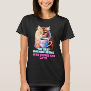 T-shirt Chat buvant du café meilleur matin