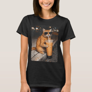 T-shirt Chat buvant un café glacé mème animal drôle café