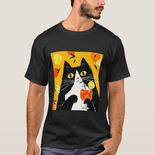 T-shirt chat Buvant une Boisson Orange de Manière Cool (Devant)