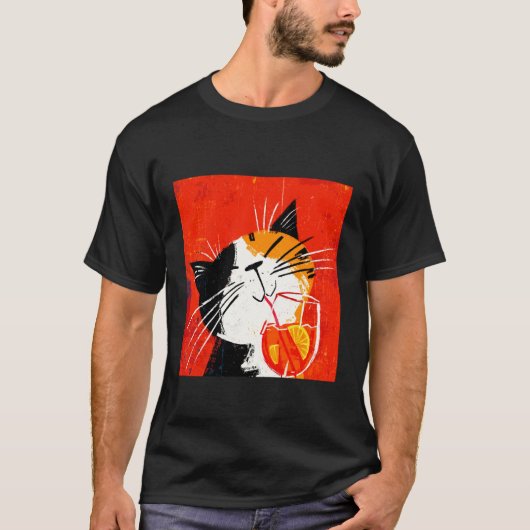 T-shirt chat Buvant une Boisson Orange de Manière Cool (Devant)