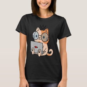 T-shirt Chat Ca nerd Travaillant Avec Ordinateur Portable