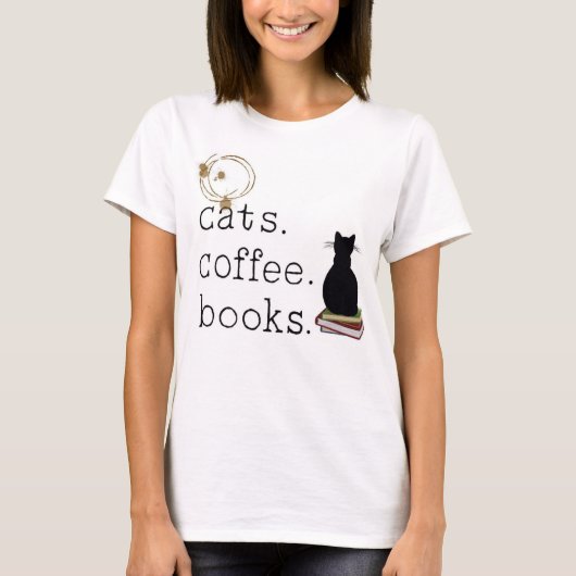 T-shirt Chat. Café. Livres. La perfection. (Devant)
