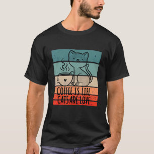 T-shirt Chat café vie amour tasse vapeur cœur cosy joyeux