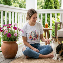 Chat calicot à l'aquarelle & Fleurs de Cosmo | Cad