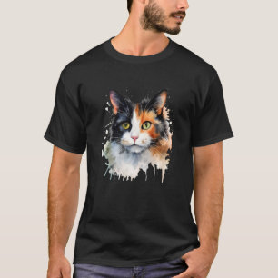 T-shirt Chat calicot à l'aquarelle visage maman chat papa
