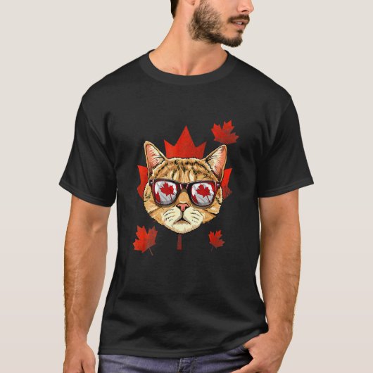 T-shirt Chat canadien feuille d'érable drapeau du Canada c (Devant)